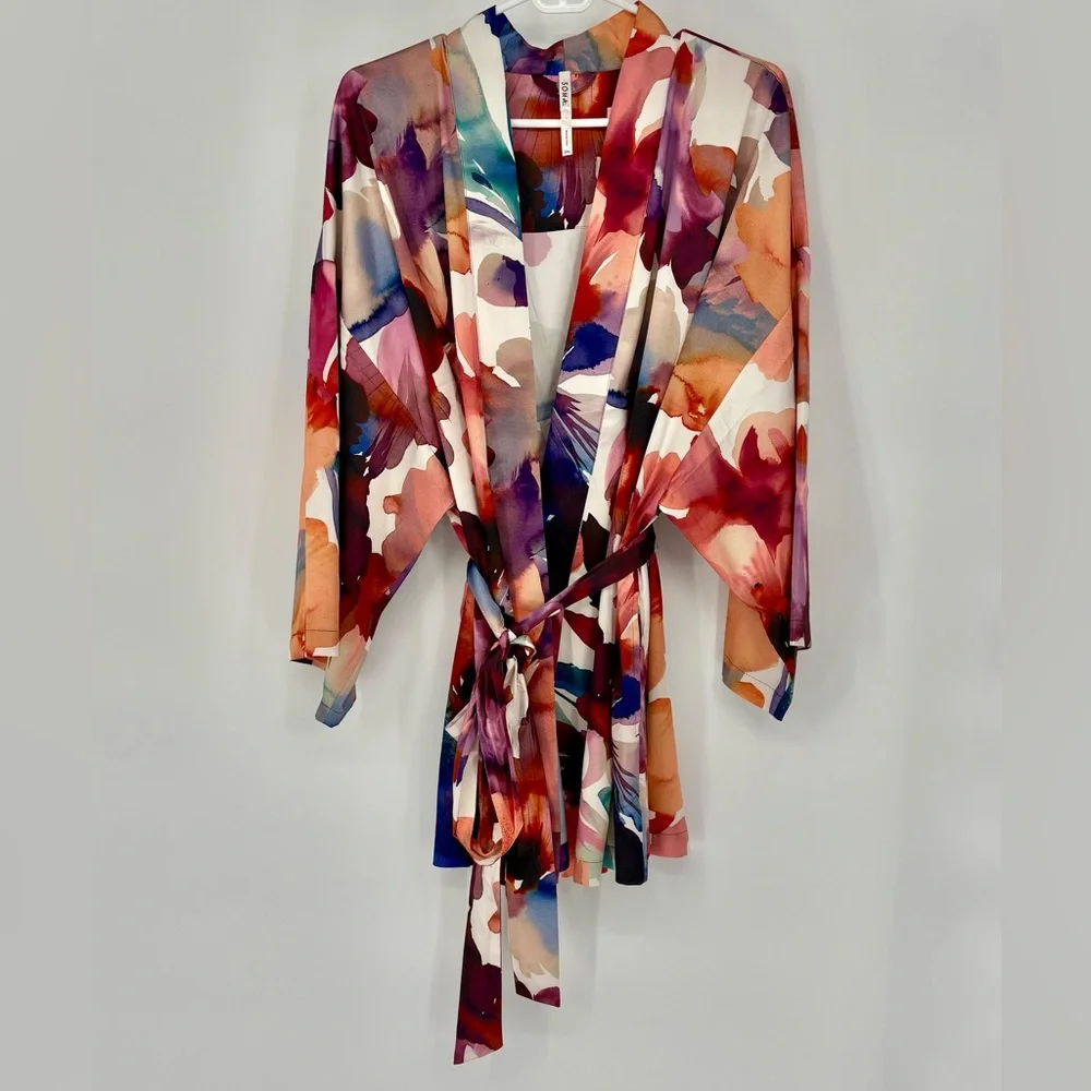 SOMA SATIN Watercolor Kimono Short Robe